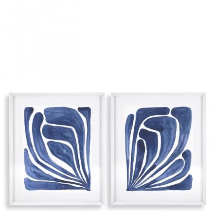 Grafika Print  Blue Stulized Leaf set of 2 EICHHOLTZ